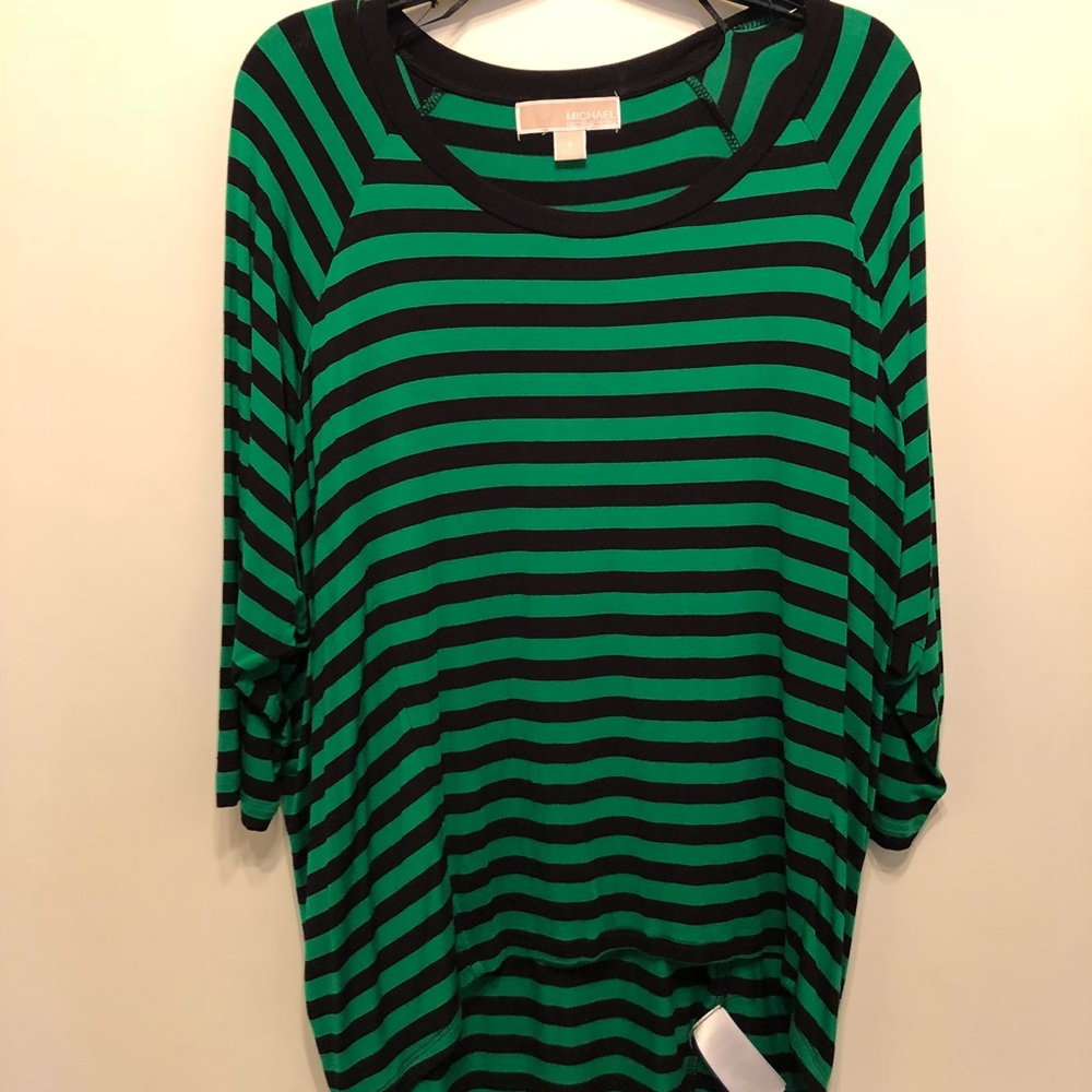Michael Kors navy and green striped shirt